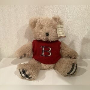BURBERRY Vintage Plush Teddy Bear- RARE! - Plaid Check Sweater & Logo! - NWT